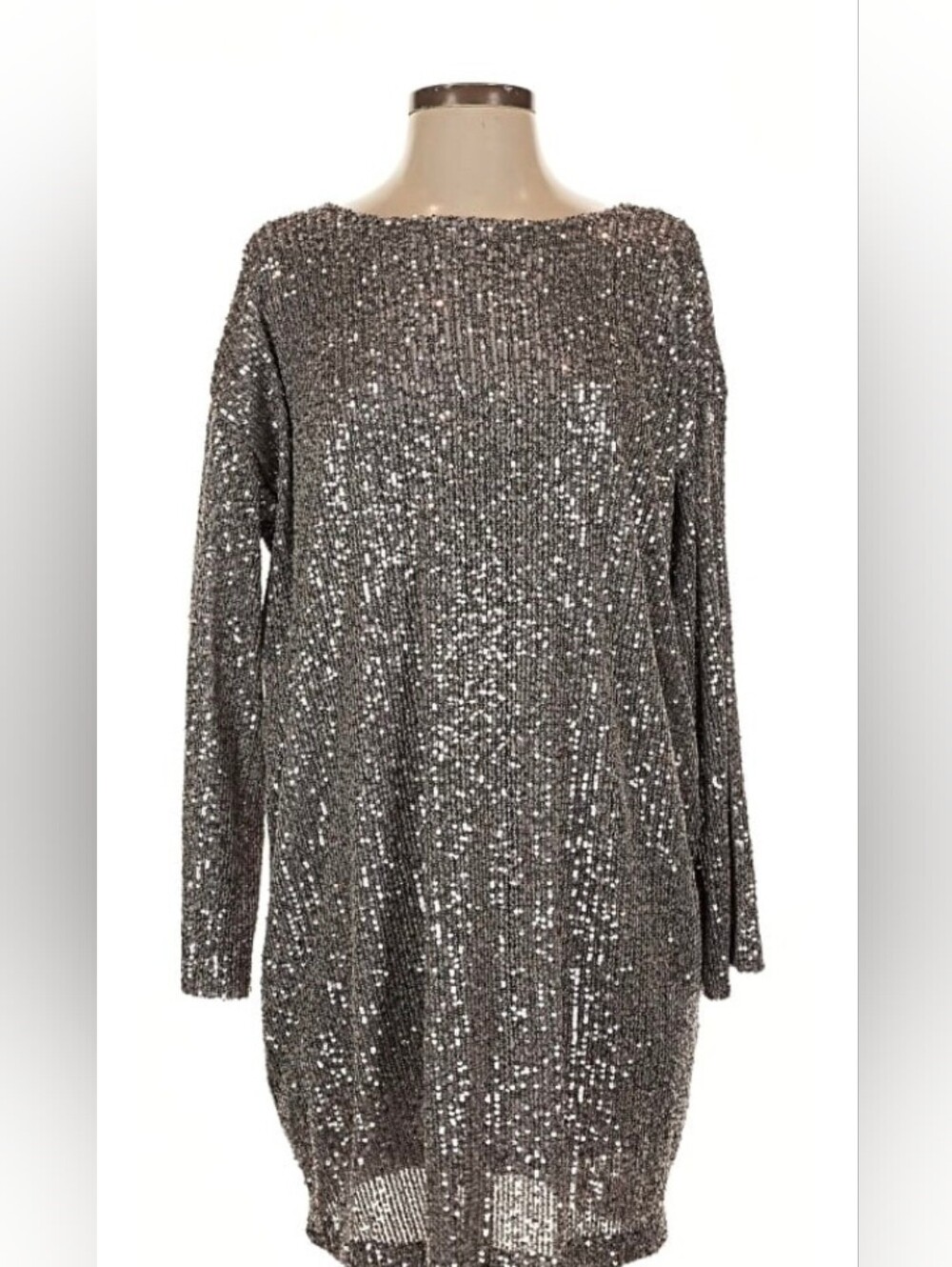 ASOS Silver Sequined Long Sleeve Shift Dress